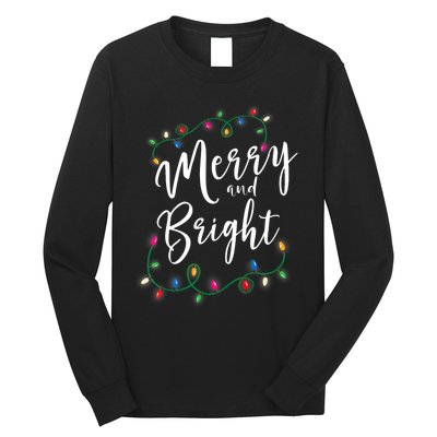 Merry And Bright Christmas Lights Xmas Holiday Family Match Long Sleeve Shirt