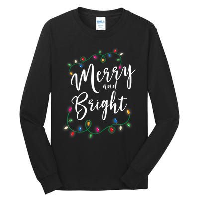 Merry And Bright Christmas Lights Xmas Holiday Family Match Tall Long Sleeve T-Shirt