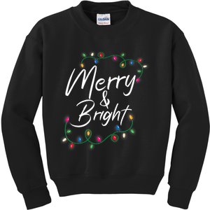 Merry And Bright Christmas Lights Xmas Holiday Family Match Kids Sweatshirt