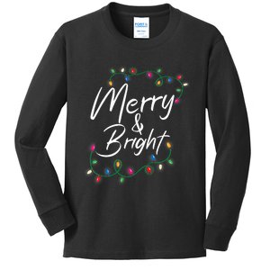 Merry And Bright Christmas Lights Xmas Holiday Family Match Kids Long Sleeve Shirt