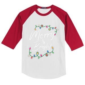 Merry And Bright Christmas Lights Xmas Holiday Family Match Kids Colorblock Raglan Jersey