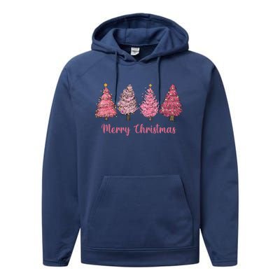 Merry And Bright Christmas Tree Christmas Tree Long Sleeve Performance Fleece Hoodie