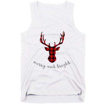 Merry And Bright Buffalo Plaid Deer Head Long Sleeved Tank Top