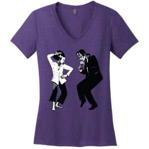 Monster And Bride Dancing Halloween Women's V-Neck T-Shirt