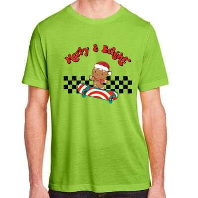 Merry And Bright Christmas Funny Skateboarding Gingerbread Gift Adult ChromaSoft Performance T-Shirt