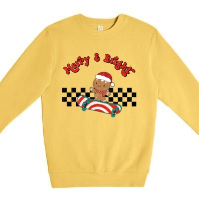 Merry And Bright Christmas Funny Skateboarding Gingerbread Gift Premium Crewneck Sweatshirt