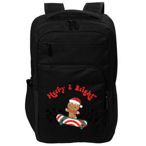 Merry And Bright Christmas Funny Skateboarding Gingerbread Gift Impact Tech Backpack