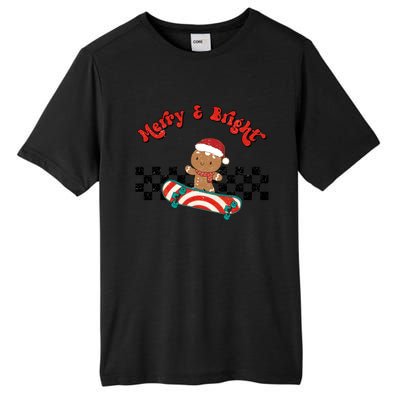 Merry And Bright Christmas Funny Skateboarding Gingerbread Gift Tall Fusion ChromaSoft Performance T-Shirt