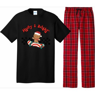 Merry And Bright Christmas Funny Skateboarding Gingerbread Gift Pajama Set