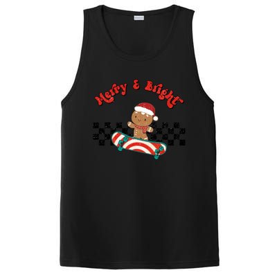 Merry And Bright Christmas Funny Skateboarding Gingerbread Gift PosiCharge Competitor Tank