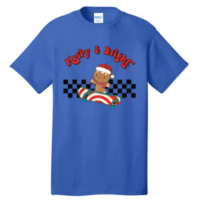 Merry And Bright Christmas Funny Skateboarding Gingerbread Gift Tall T-Shirt