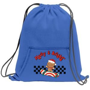 Merry And Bright Christmas Funny Skateboarding Gingerbread Gift Sweatshirt Cinch Pack Bag