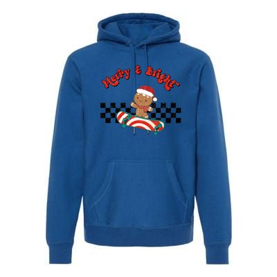 Merry And Bright Christmas Funny Skateboarding Gingerbread Gift Premium Hoodie