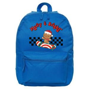 Merry And Bright Christmas Funny Skateboarding Gingerbread Gift 16 in Basic Backpack