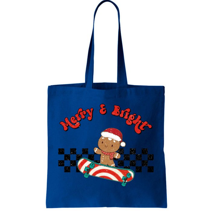 Merry And Bright Christmas Funny Skateboarding Gingerbread Gift Tote Bag