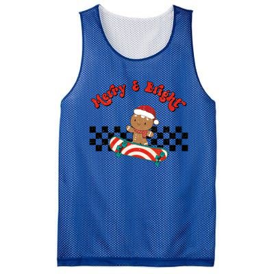 Merry And Bright Christmas Funny Skateboarding Gingerbread Gift Mesh Reversible Basketball Jersey Tank