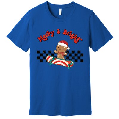 Merry And Bright Christmas Funny Skateboarding Gingerbread Gift Premium T-Shirt