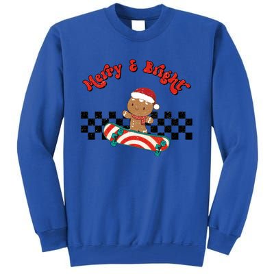 Merry And Bright Christmas Funny Skateboarding Gingerbread Gift Tall Sweatshirt