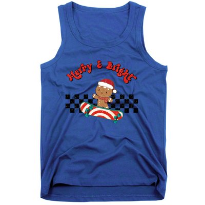 Merry And Bright Christmas Funny Skateboarding Gingerbread Gift Tank Top