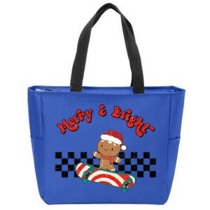 Merry And Bright Christmas Funny Skateboarding Gingerbread Gift Zip Tote Bag