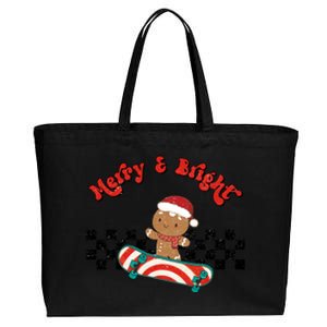 Merry And Bright Christmas Funny Skateboarding Gingerbread Gift Cotton Canvas Jumbo Tote