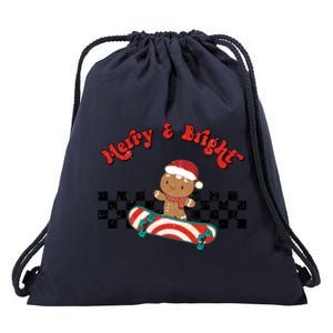 Merry And Bright Christmas Funny Skateboarding Gingerbread Gift Drawstring Bag