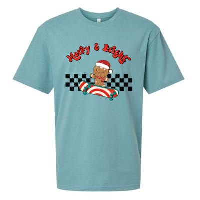 Merry And Bright Christmas Funny Skateboarding Gingerbread Gift Sueded Cloud Jersey T-Shirt