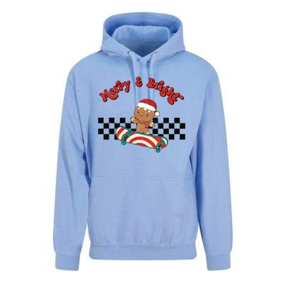 Merry And Bright Christmas Funny Skateboarding Gingerbread Gift Unisex Surf Hoodie