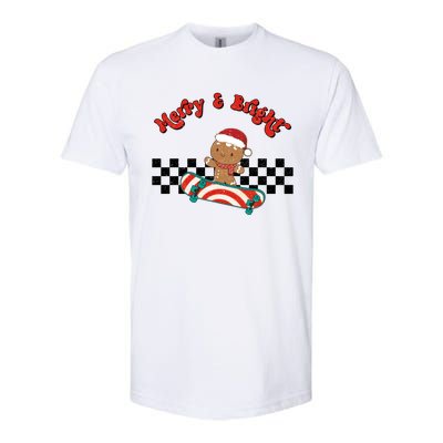 Merry And Bright Christmas Funny Skateboarding Gingerbread Gift Softstyle CVC T-Shirt