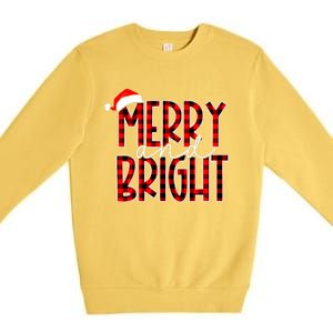 Merry And Bright Buffalo Plaid Red Santa Hat Christmas Xmas Premium Crewneck Sweatshirt