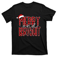 Merry And Bright Buffalo Plaid Red Santa Hat Christmas Xmas T-Shirt