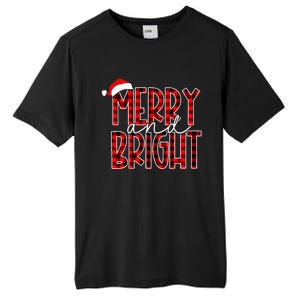 Merry And Bright Buffalo Plaid Red Santa Hat Christmas Xmas Tall Fusion ChromaSoft Performance T-Shirt