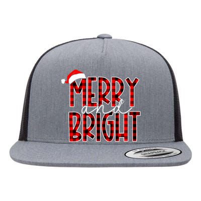 Merry And Bright Buffalo Plaid Red Santa Hat Christmas Xmas Flat Bill Trucker Hat