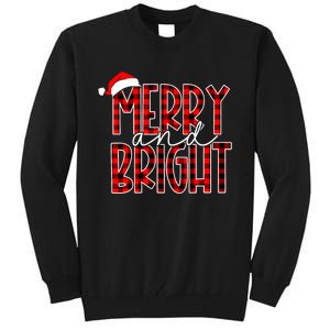 Merry And Bright Buffalo Plaid Red Santa Hat Christmas Xmas Tall Sweatshirt