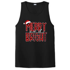 Merry And Bright Buffalo Plaid Red Santa Hat Christmas Xmas PosiCharge Competitor Tank