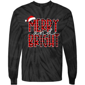 Merry And Bright Buffalo Plaid Red Santa Hat Christmas Xmas Tie-Dye Long Sleeve Shirt