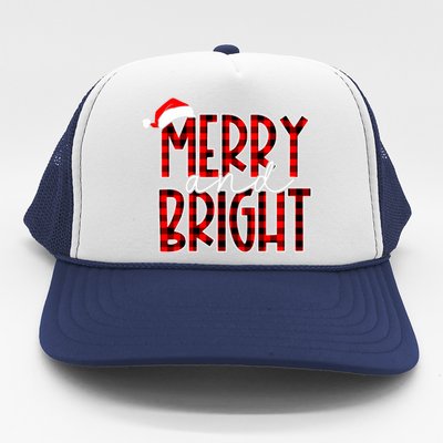 Merry And Bright Buffalo Plaid Red Santa Hat Christmas Xmas Trucker Hat