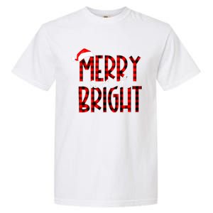 Merry And Bright Buffalo Plaid Red Santa Hat Christmas Xmas Garment-Dyed Heavyweight T-Shirt