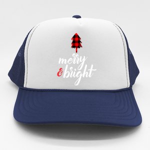 Merry And Bright Buffalo Plaid Xmas Gift Trucker Hat