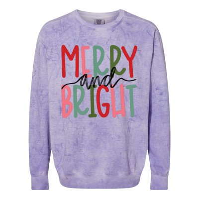 Merry And Bright Christmas Women Girls Cute Colorblast Crewneck Sweatshirt