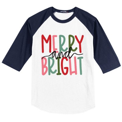 Merry And Bright Christmas Women Girls Cute Baseball Sleeve Shirt