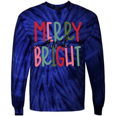 Merry And Bright Christmas Women Girls Cute Tie-Dye Long Sleeve Shirt