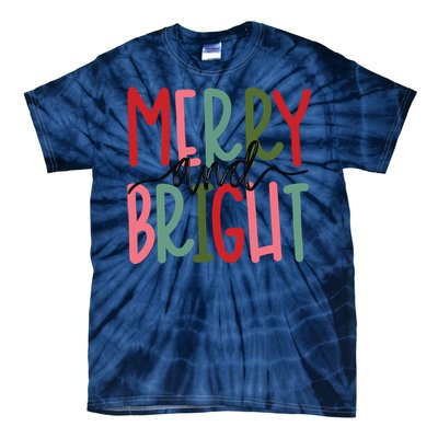 Merry And Bright Christmas Women Girls Cute Tie-Dye T-Shirt