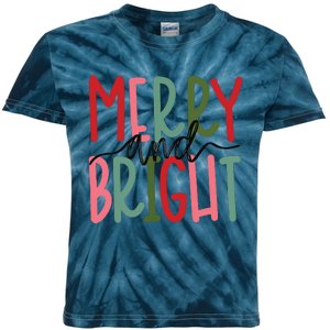 Merry And Bright Christmas Women Girls Cute Kids Tie-Dye T-Shirt