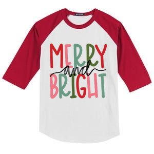 Merry And Bright Christmas Women Girls Cute Kids Colorblock Raglan Jersey