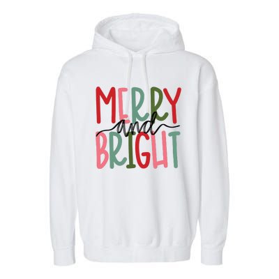 Merry And Bright Christmas Women Girls Cute Garment-Dyed Fleece Hoodie