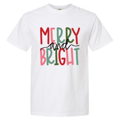 Merry And Bright Christmas Women Girls Cute Garment-Dyed Heavyweight T-Shirt