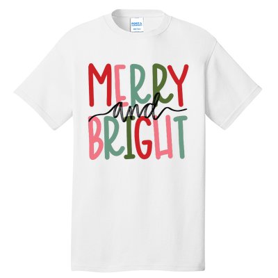 Merry And Bright Christmas Women Girls Cute Tall T-Shirt