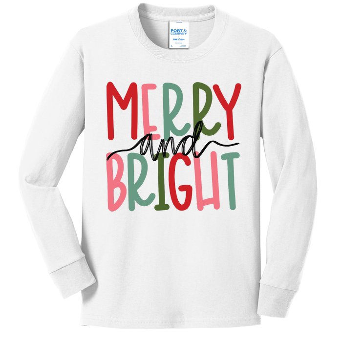 Merry And Bright Christmas Women Girls Cute Kids Long Sleeve Shirt