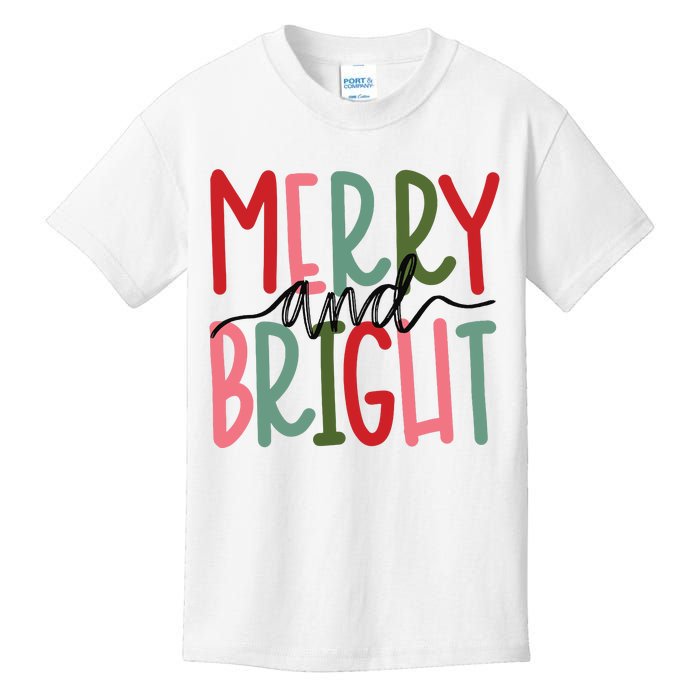 Merry And Bright Christmas Women Girls Cute Kids T-Shirt